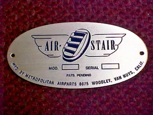 Douglas DC-3 Aircraft & Boeing 247 door & stair serial & data plate 1930s & 40s